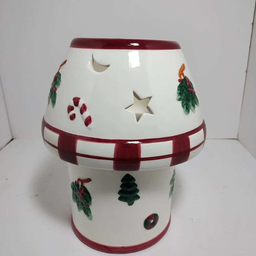 Ceramic Christmas Candle Lamp Shade & Base Holder for Large Pillar Candles 9